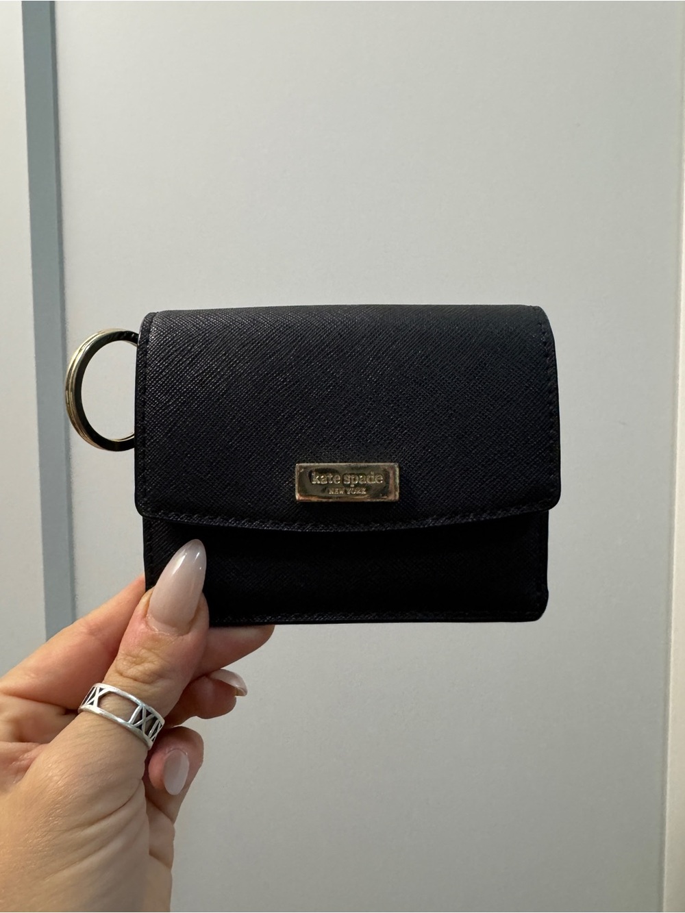 kate spade Black Leather Card Holder with Gold Logo